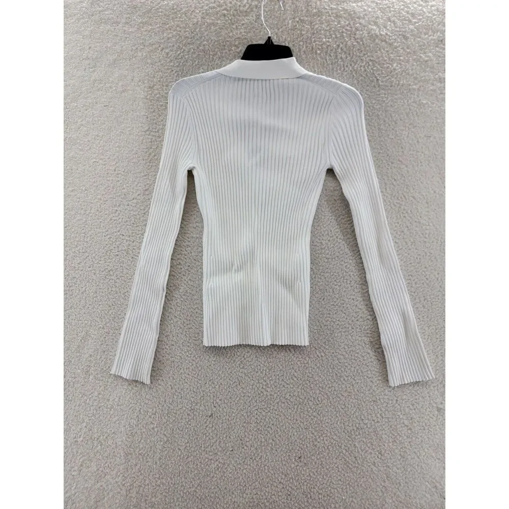 Helmut Lang Collared Rib Knit Cardigan Women's XS White Long Sleeve Button Front - Picture 9 of 15
